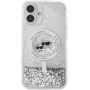 Karl Lagerfeld Liquid Glitter Karl and Choupette Heads kryt s MagSafe pro iPhone 16 - stříbrný