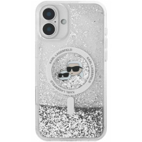Karl Lagerfeld Liquid Glitter Karl and Choupette Heads kryt s MagSafe pro iPhone 16 - stříbrný