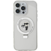 Karl Lagerfeld Ringstand Karl and Choupette kryt s výklopným stojánkem a MagSafe pro iPhone 16 Pro - čirý