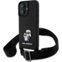Karl Lagerfeld Saffiano Crossbody Metal Karl and Choupette kryt s nastavitelným popruhem pro iPhone 16 Plus - černý