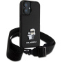 Karl Lagerfeld Saffiano Crossbody Metal Karl and Choupette kryt s nastavitelným popruhem pro iPhone 16 Plus - černý