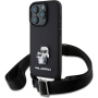 Karl Lagerfeld Saffiano Crossbody Metal Karl and Choupette kryt s nastavitelným popruhem pro iPhone 16 Pro - černý