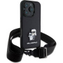Karl Lagerfeld Saffiano Crossbody Metal Karl and Choupette kryt s nastavitelným popruhem pro iPhone 16 Pro Max - černý