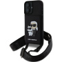 Karl Lagerfeld Saffiano Crossbody Karl and Choupette kryt s nastavitelným popruhem pro iPhone 16 - černý