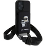 Karl Lagerfeld Saffiano Crossbody Karl and Choupette kryt s nastavitelným popruhem pro iPhone 16 - černý
