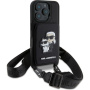 Karl Lagerfeld Saffiano Crossbody Karl and Choupette kryt s nastavitelným popruhem pro iPhone 16 Pro - černý