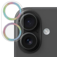NORTHJO tvrzené sklo se třpytivými rámečky k ochraně čoček fotoaparátu pro iPhone 16 / 16 Plus - duhové