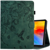 Pouzdro s prostorem na karty a motivem květin pro iPad 9,7" (2017/2018) / Air 1 / 2 / Pro 9,7" - tmavě zelené