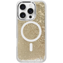 Kryt s plovoucími flitry a MagSafe pro iPhone 16 Pro - zlatý