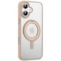 MUTURAL matný kryt s výklopným stojánkem a MagSafe pro iPhone 16 - béžový