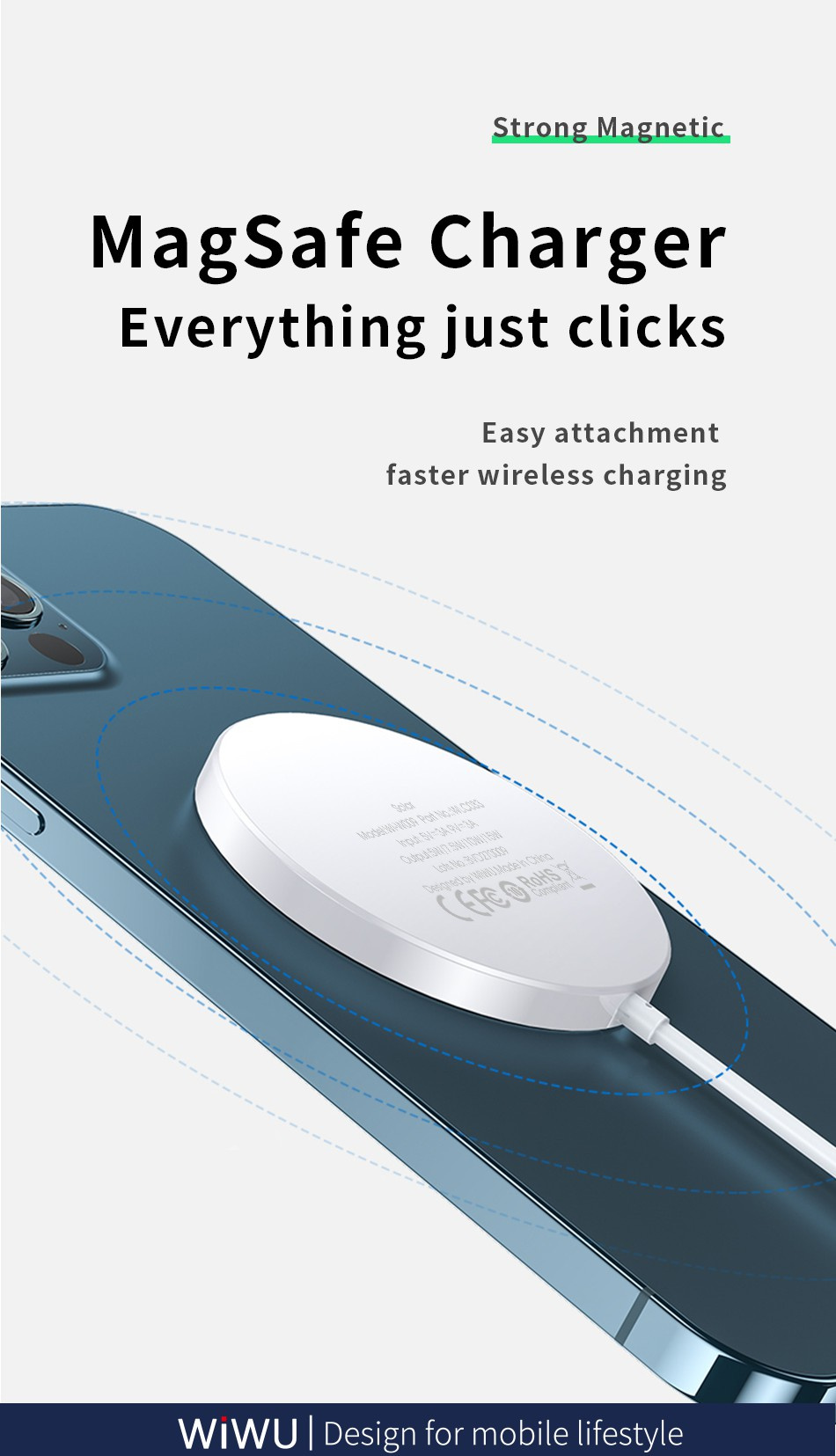 Wiwu W009 bezdrátová MagSafe nabíječka pro iPhone / AirPods - 15W - bílá