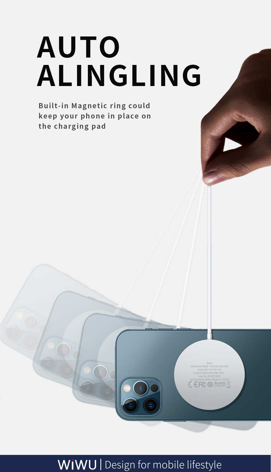 Wiwu W009 bezdrátová MagSafe nabíječka pro iPhone / AirPods - 15W - bílá