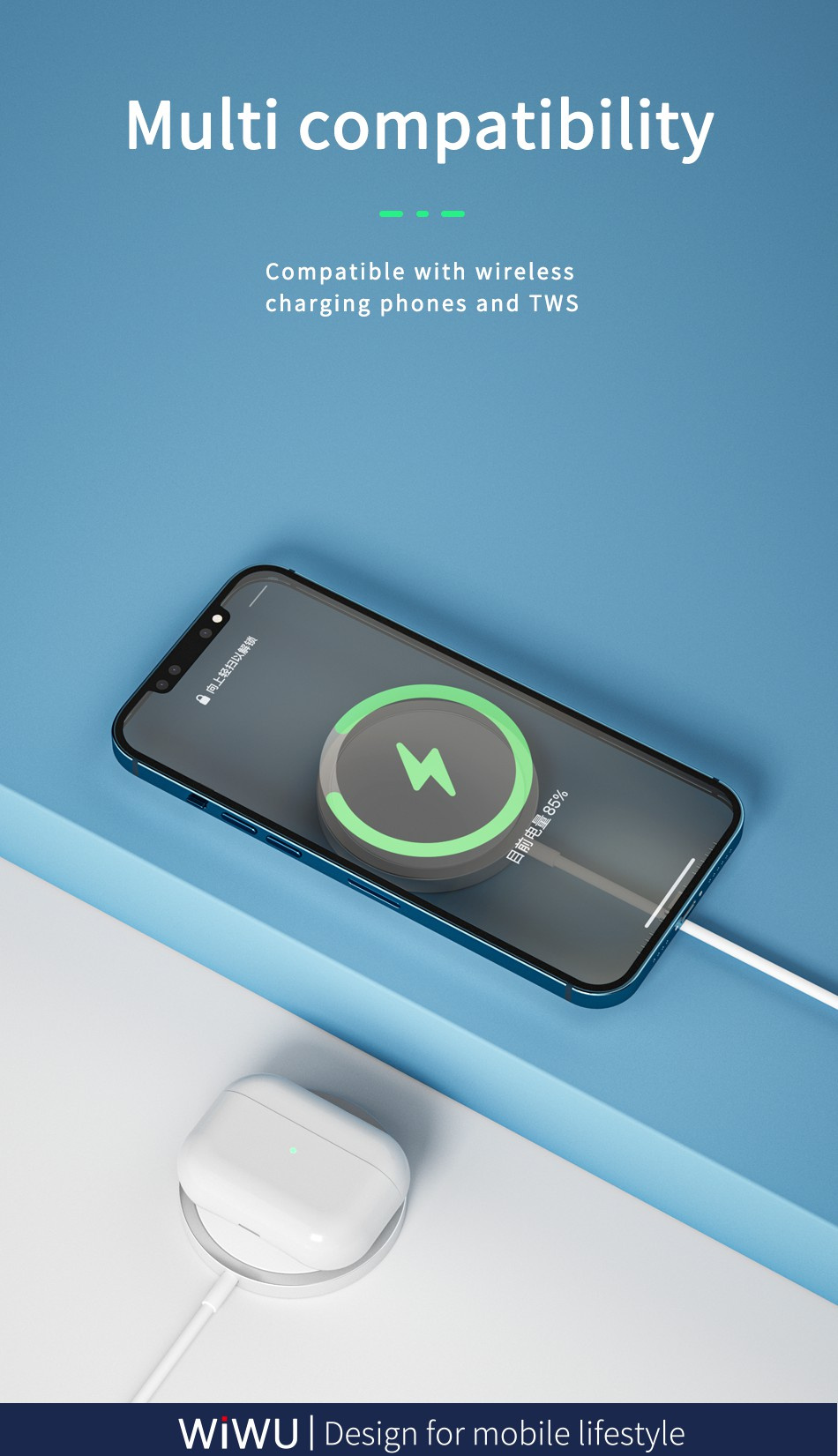 Wiwu W009 bezdrátová MagSafe nabíječka pro iPhone / AirPods - 15W - bílá