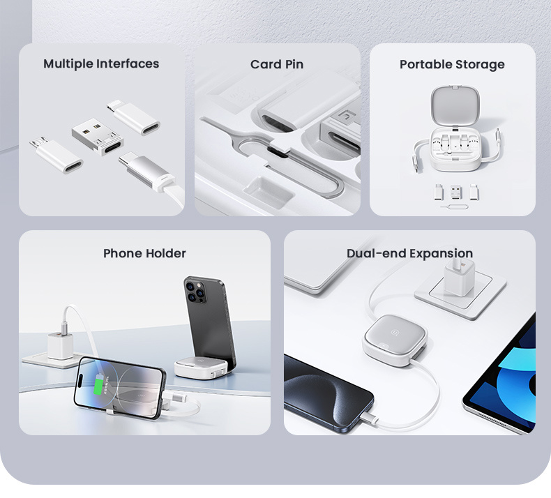 USAMS US-SJ650 sada s výsuvnými kabely USB-C, redukcemi a jehlou - černá