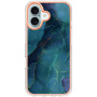 Mramorový ochranný kryt pro iPhone 16 - petrolejový