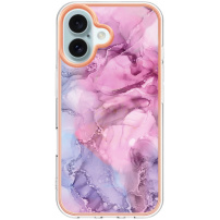 Mramorový ochranný kryt pro iPhone 16 Plus - růžovofialový