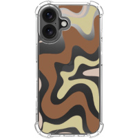 Kryt se vzorem abstraktních vln a zesílenými rohy pro iPhone 16 - hnědý