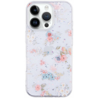 Třpytivý transparentní kryt pro iPhone 14 Pro Max - květiny