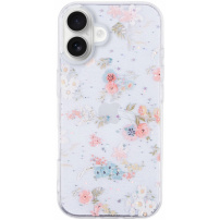 Třpytivý transparentní kryt pro iPhone 16 Plus - květiny