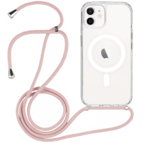 Transparentní kryt se šňůrkou a MagSafe pro iPhone 12 / 12 Pro - růžový