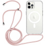 Transparentní kryt se šňůrkou a MagSafe pro iPhone 12 / 12 Pro - růžový