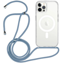Transparentní kryt se šňůrkou a MagSafe pro iPhone 12 Pro Max - modrý