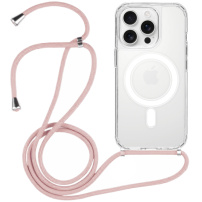 Transparentní kryt se šňůrkou a MagSafe pro iPhone 13 Pro Max - růžový