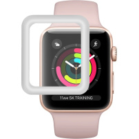 Tvrzené 3D sklo s kovovým rámečkem pro Apple Watch 42mm - stříbrné