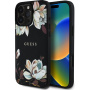 Guess Grained Magnolia kryt se vzorem květin a MagSafe pro iPhone 16 Pro - černý