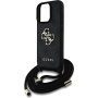 Guess 4G Metal Logo Crossbody kryt se šňůrkou pro iPhone 16 Pro - šedý