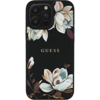 Guess Grained Magnolia kryt se vzorem květin a MagSafe pro iPhone 16 Pro - černý