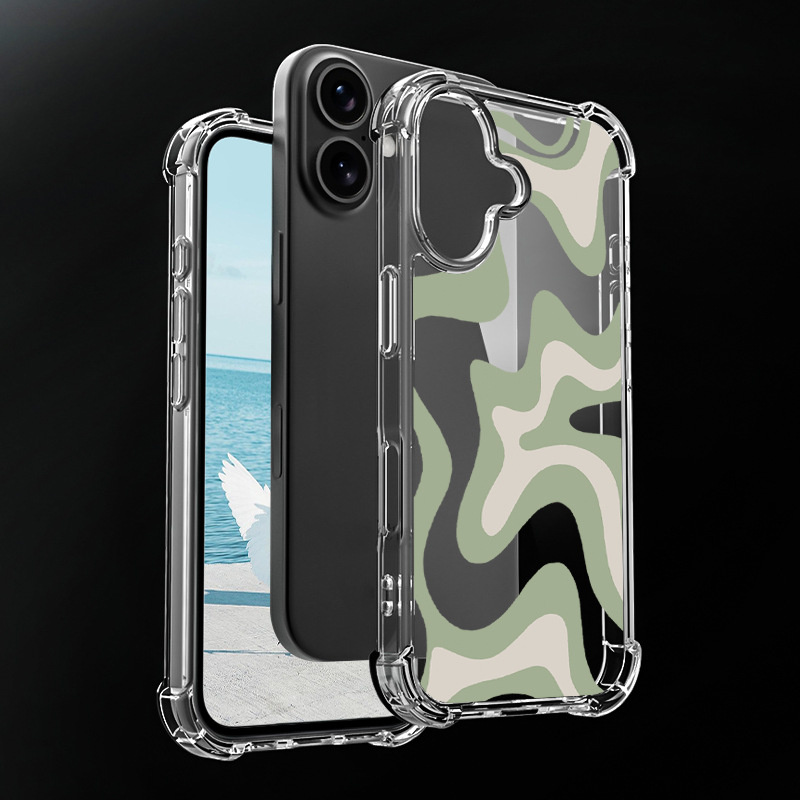 Kryt se vzorem abstraktních vln a zesílenými rohy pro iPhone 16 - hnědý