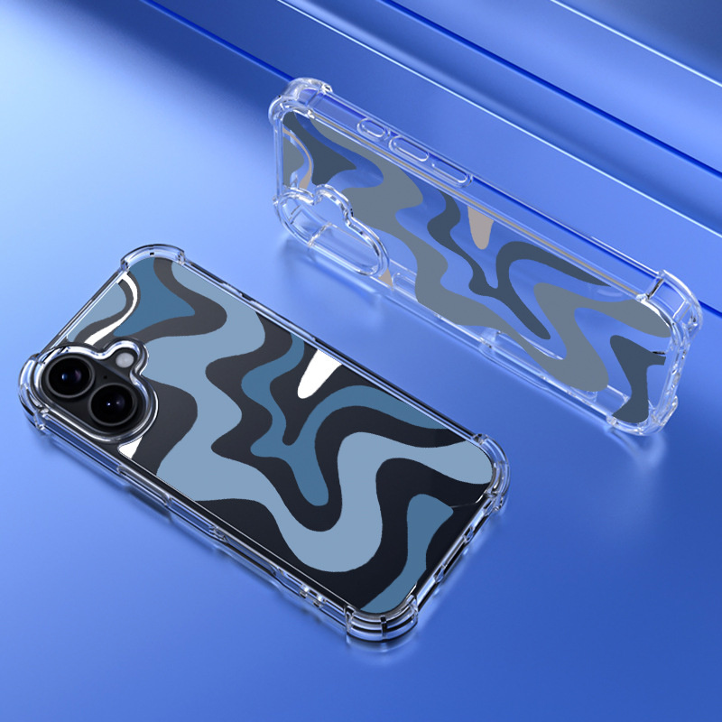 Kryt se vzorem abstraktních vln a zesílenými rohy pro iPhone 16 - hnědý