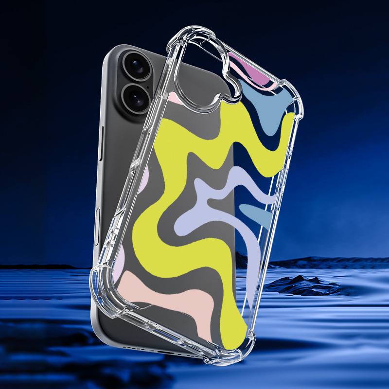 Kryt se vzorem abstraktních vln a zesílenými rohy pro iPhone 16 - hnědý Kryt se vzorem abstraktních vln a zesílenými rohy pro iPhone 16 - hnědý