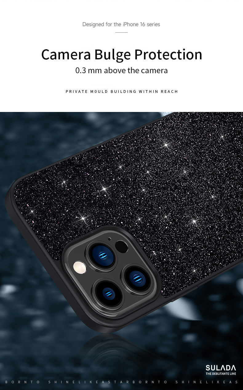 SULADA elegantní třpytivý kryt pro iPhone 16 Plus - černý