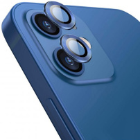 ENKAY tvrzená skla s kovovým rámečkem k ochraně čoček zadního fotoaparátu pro iPhone 12 / 12 mini - tmavě modrá