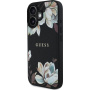 Guess Grained Magnolia kryt se vzorem květin a MagSafe pro iPhone 16 - černý