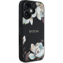 Guess Grained Magnolia kryt se vzorem květin a MagSafe pro iPhone 16 - černý