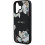 Guess Grained Magnolia kryt se vzorem květin a MagSafe pro iPhone 16 - černý