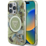 Guess IML Glitter Magnolia and Triangle Logo kryt s MagSafe pro iPhone 16 Pro - zelený