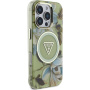 Guess IML Glitter Magnolia and Triangle Logo kryt s MagSafe pro iPhone 16 Pro - zelený