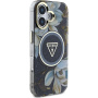 Guess IML Glitter Magnolia and Triangle Logo kryt s MagSafe pro iPhone 16 - černý