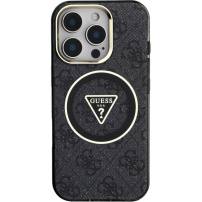 Guess IML 4G Glitter and Triangle Logo kryt s MagSafe pro iPhone 16 Pro Max - šedý