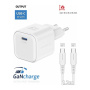 Swissten GaN sada adaptéru s portem USB-C a kabelu USB-C na USB-C - 20W - 1,2 m - bílá