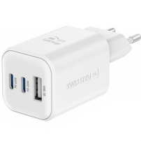 Swissten GaN nabíjecí adaptér s porty 2x USB-C / USB-A - 65W - bílý