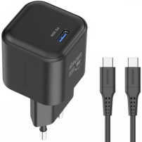 Swissten GaN sada adaptéru s portem USB-C a kabelu USB-C na USB-C - 20W - 1,2 m - černá