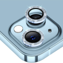 ENKAY skla se třpytivými rámečky k ochraně čoček zadního fotoaparátu pro iPhone 14 / 14 Plus - světle modrá