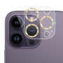 Tvrzené sklo s kovovými rámečky k ochraně čoček fotoaparátu pro iPhone 14 Pro / 14 Pro Max - zlaté