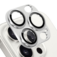 NORTHJO tvrzené sklo s kovovým rámečkem k ochraně čoček fotoaparátu pro iPhone 15 Pro / 15 Pro Max - stříbrné