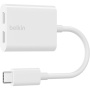 BELKIN RockStar audio a nabíjecí redukce - 2x USB-C na USB-C - bílá